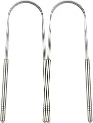 Kit 2 Raspadores de Língua Aço Inoxidável Elimina o Mau Hálito Toxinas e Resíduos Fácil de limpar Antibacteriano Higiênico Raspador De Lingua