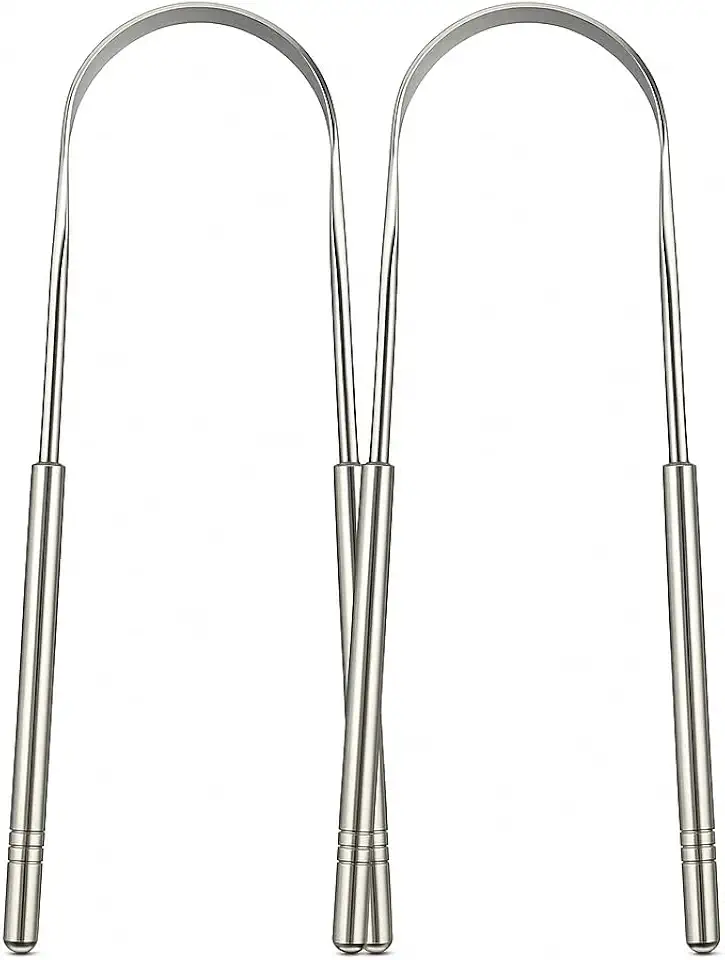 Kit 2 Raspadores de Língua Aço Inoxidável Elimina o Mau Hálito Toxinas e Resíduos Fácil de limpar Antibacteriano Higiênico Raspador De Lingua