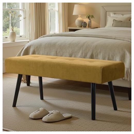 Comfy to go Entryway Bench - Yellow Bench for Bedroom, Modern Ottoman End of Bed, Corduroy Padded Benches for Living Room, Foyer, Mudroom, Hallway - 39" L x 14" W x 17" H (Yellow)