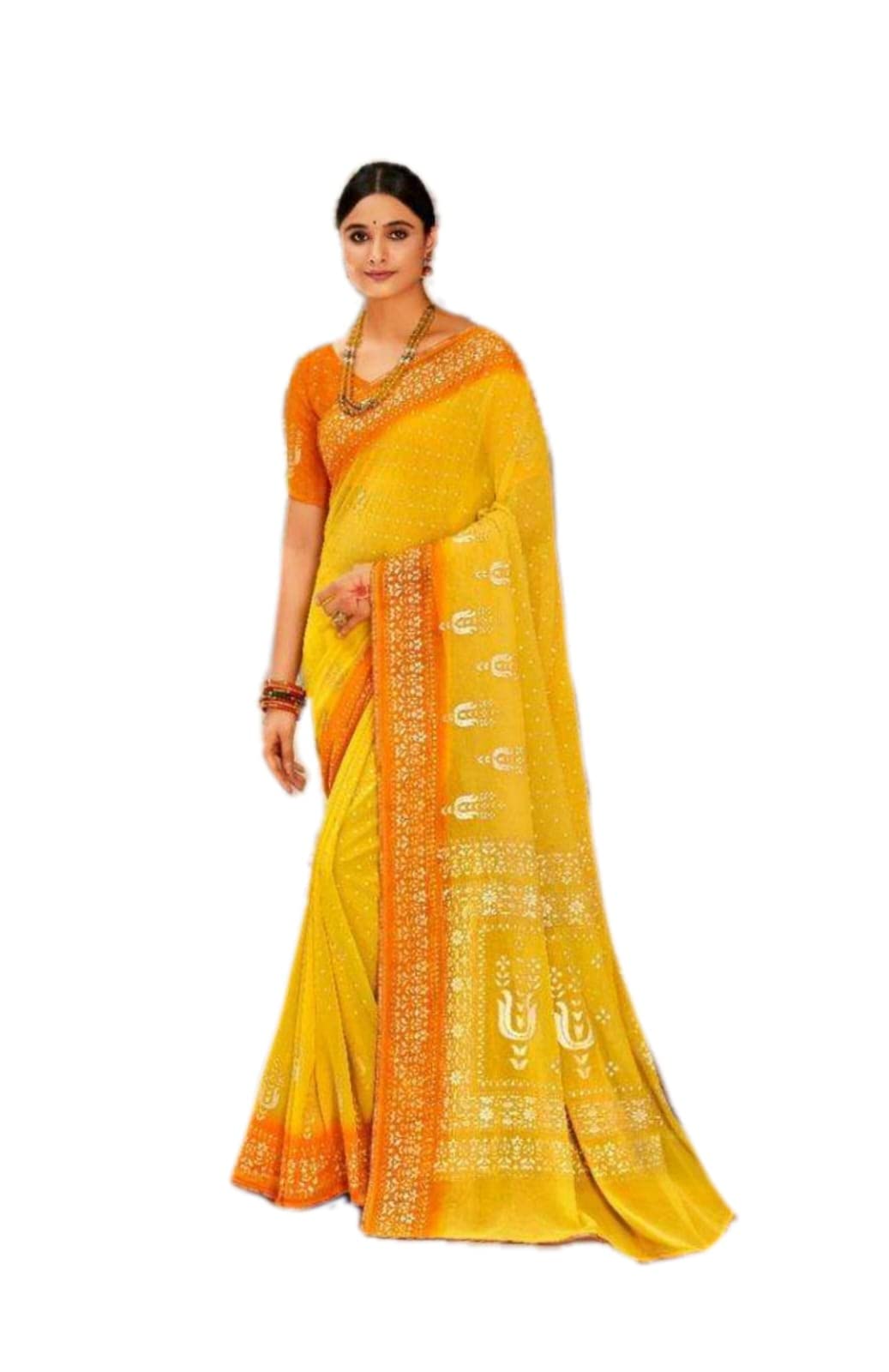 Grab MantraGrabMantra Fancy Trendy Georgette Saree With Foil Print And Unstitched Blouse