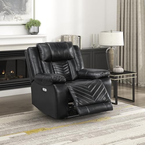 Image of Lexicon Faux Leather Power Recliner, Wall Hugger Reclining Chair, Black