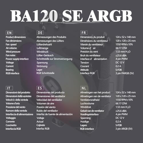 TR-Thermalright Burst Assassin 120 SE ARGB chłodzenie procesora - 6 rurek ciepła, cichy 120mm wentylator PWM - ARGB, 148mm wysoki chłodnica procesora dla AMD AM4 AM5, Intel LGA1851/1700/115x/1200