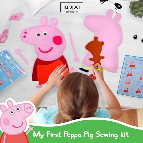 Image of LUPPA My First Sewing Kit for Kids - Peppa Pig Beginner Kids Easy DIY Projects Peppa Pig & Peppa's Bear, Complete Arts & Crafts Set with Instructions & Felt - Girls, Boys Learning to Sew & Embroider