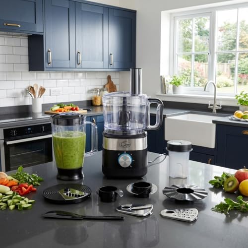 Quest 6-in-1 Food Processor - Chop, Blend, Slice, Shred, Grind & Knead - 2 Litre Bowl, 3 Speeds + Pulse, All Accessories Included, Dishwasher Safe - Image 3