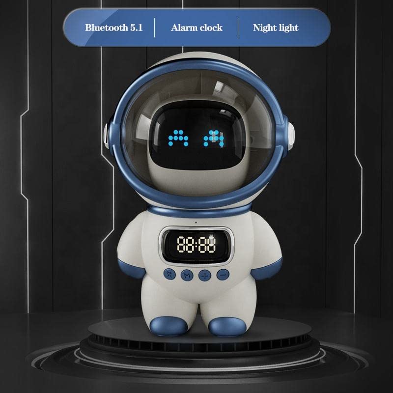 Idota Sveglia per bambini e ragazzi, con motivo astronauto, silenziosa, per bambini, con luce notturna, rotonda, per principianti, sveglia da viaggio portatile con allarme forte – blu