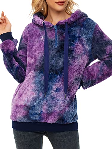 Century Star Womens Fuzzy Hoodies Pullover Sport Hoodie Oversized Pockets Hooded Sweatshirt Athletic Fleece Hoodies Y Blue Purple Tie Dye X-Large - Thumbnail 3