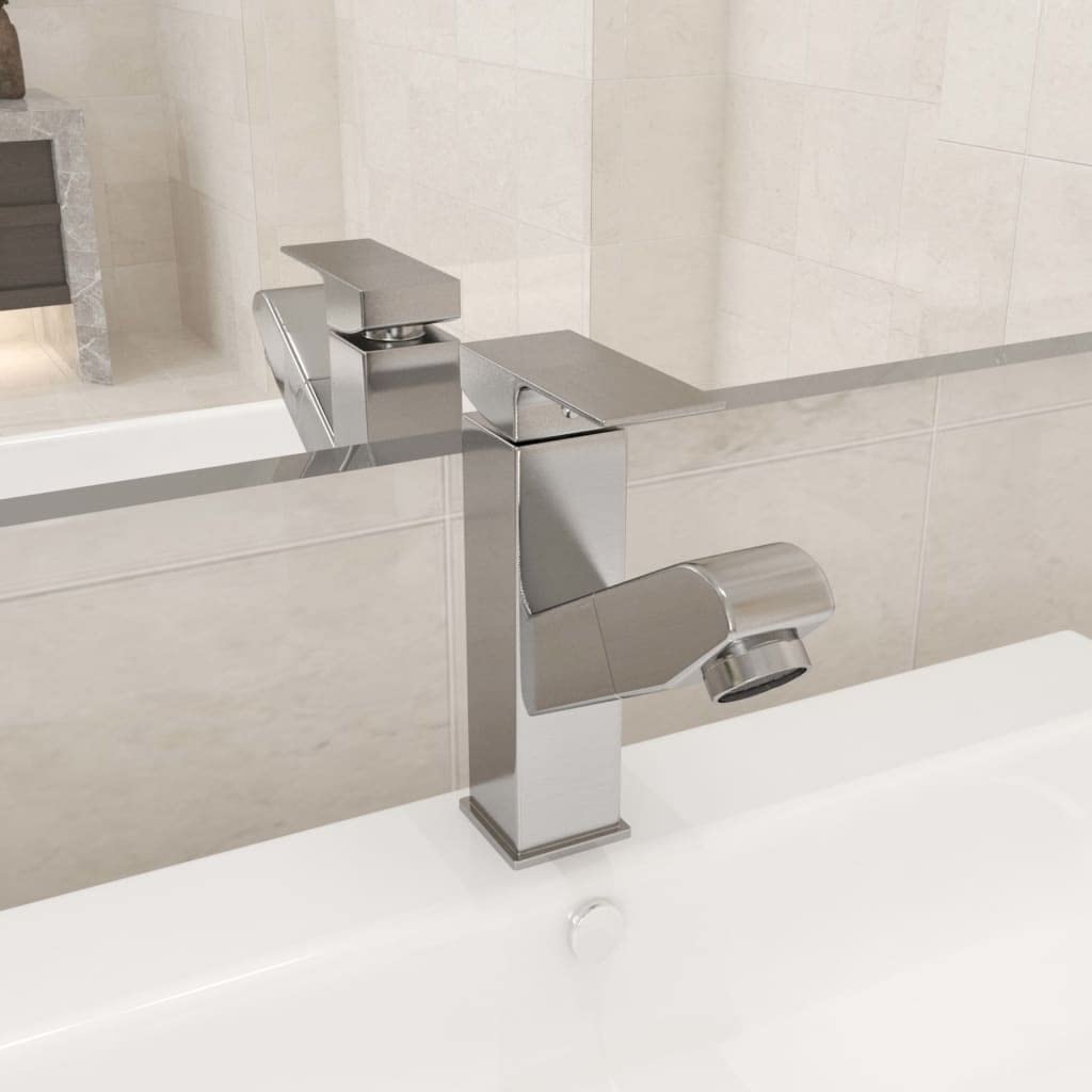 Bateria umywalkowa z wyciąganą słuchawką, jednouchwytowa bateria łazienkowa ze stali nierdzewnej i ABS, obracana o 360 stopni, 157 x 172 mm
