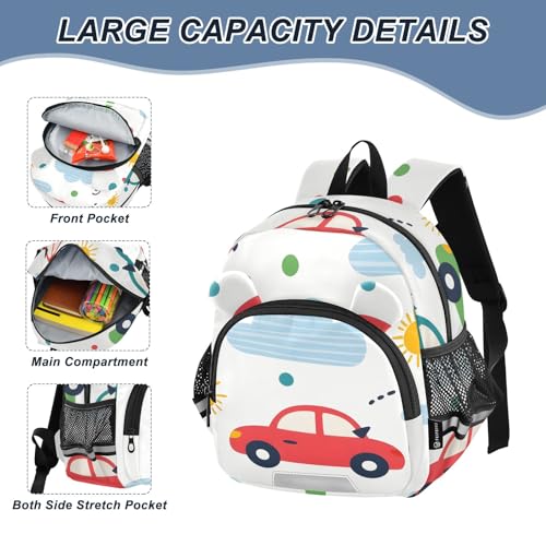 Kid's Backpack for Boys & Girls Toddler Bag Car Cloud Pattern Backpack with Safety Leash4