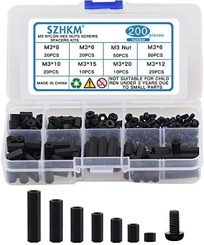 SZHKM M3 Nylon Female-Female Hex Utility Spacer Standoff Screw Nut Assortment Mounting Hardware Kit,Prototyping Accessories Spacer Standoff Varied Length Assortment Box 200 Pieces