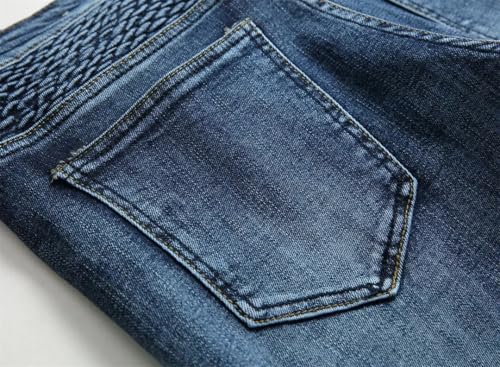 Men's Patchwork Vintage Biker Jeans Hip Hop Trousers Slim Straight Elastic Cycling Denim Pants3