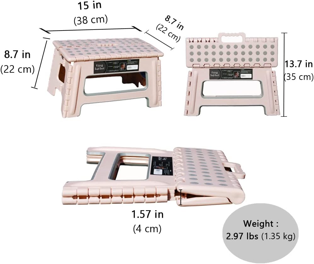 Folding Step Stool Pack of 2 - Contain 11" sage Green and 9" Wide Pink Height - Holds up to 300 Lbs - The Lightweight Foldable Step Stool is Sturdy Enough to Support Adults