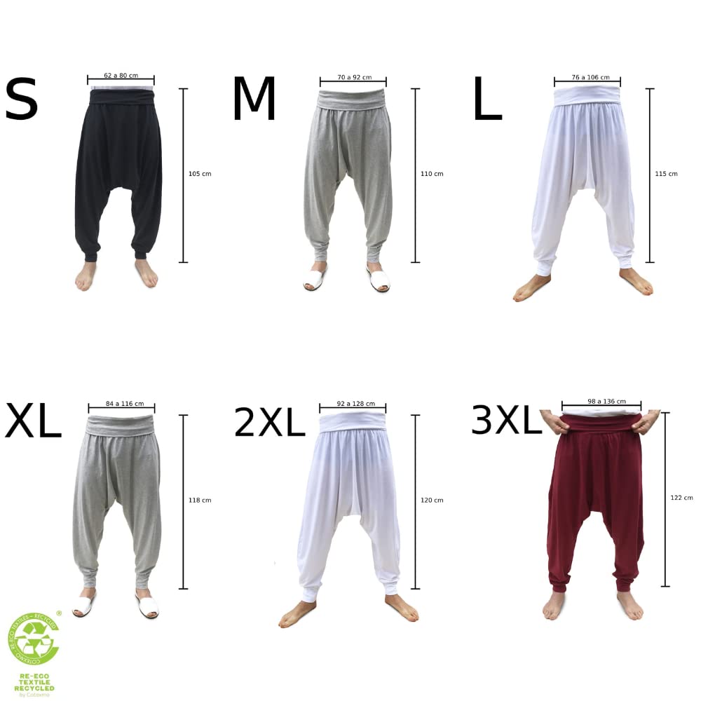 SAVARI | Pantalones Harem | Modelo Relax | Primavera y Otoño | con Bolsillos | Tiro Bajo | Cintura y Piernas Anchas | Pantalón para Casa y Yoga | Mujer y Hombre | Negro, Blanco, Gris y Vino | S-3XL