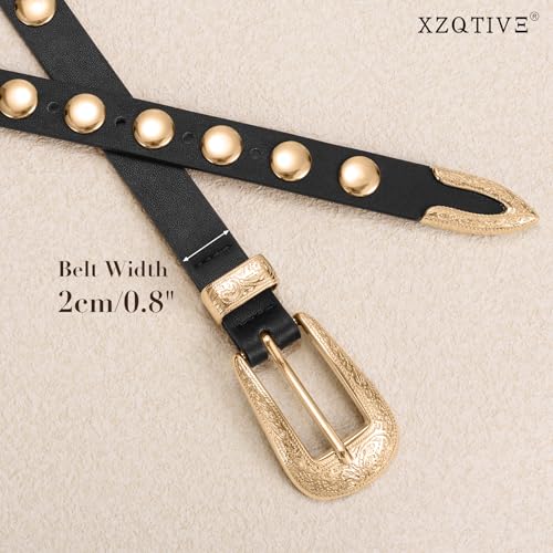 XZQTIVE Women's Punk Studded Skinny Belt – Western Belt with Engraved Buckle for Jeans & Dresses4