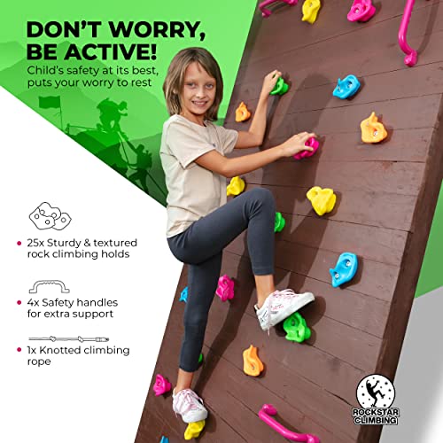 ROCKSTAR CLIMBING Rock Climbing Holds, Kids Rock Climbing Kit with 25