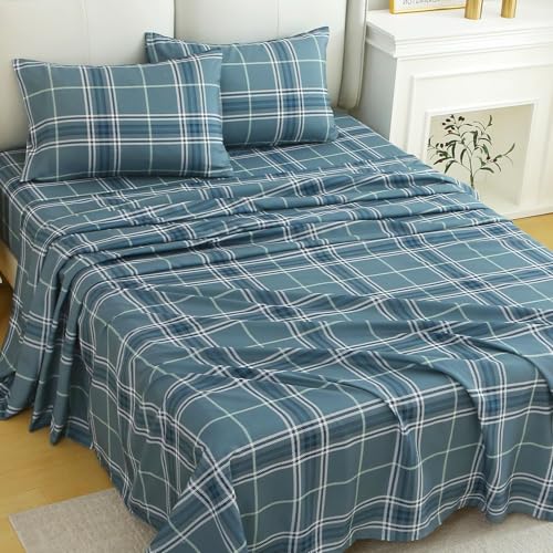 Image of MUXHOMO King Size 4 Piece Sheet Set, Soft Breathable Bed Sheet Set for Bedroom with Deep Pocket Up to 16 inch, Wrinkle-Free & Cooling Bedding for Oeko-TEX Certified - Grayish Green Plaid