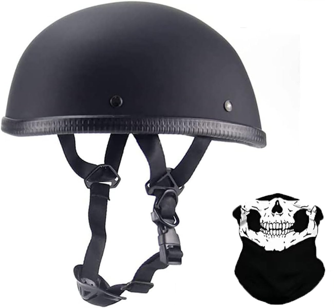 YMKJGZS German Style Open Face Road Riding Beanie Helmet Low Profile Chopper Motorcycle Half Helmet - Small and Light Summer DOT Approved Cool Skull