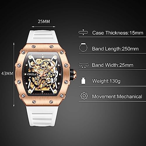 rorios Polshorloges voor heren, modieus, vierkant horloge voor mannen, draagbaar horloge, mechanisch skelethorloge, waterdicht, oplichtend, horloge met siliconen armband - Afbeelding 6