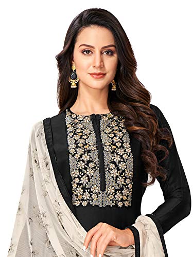 Image of AKHILAM Women's Chanderi Cotton Embroidered Unstitched Salwar Suit Material(Red 32DMK80 Parent)