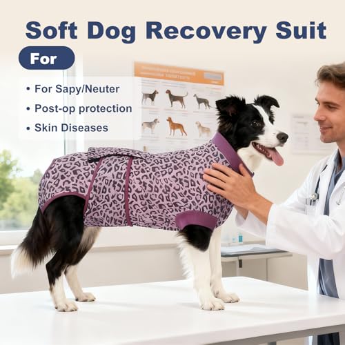 Image of Jiupety Dog Recovery Suit Adjustable, Dogs Bodysuit for Abdominal Wound After Surgery, Substitute E-Collar, M Size, Anti-Licking Surgical Dog Onesies, Pink Leopard