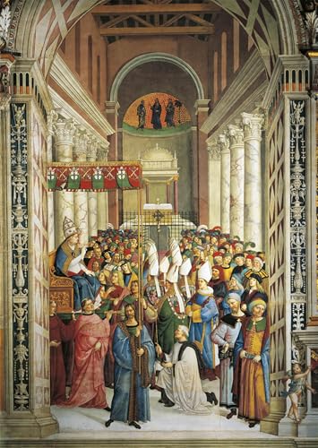Cuadro en lienzo de la Coronación de Pío II, pintura clásica de 60x90cm para pared.
