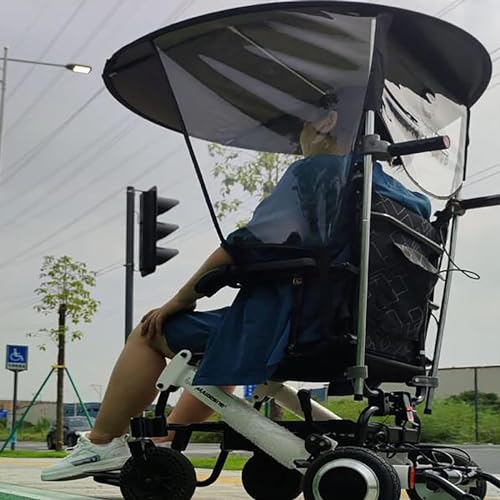 XYNSNDB Elektryczna markiza z baldachimem dla wózka inwalidzkiego, regulowany parasol przeciwsłoneczny, uchwyt na osłonę przeciwdeszczową do użytku na zewnątrz, pasuje do większości wózków