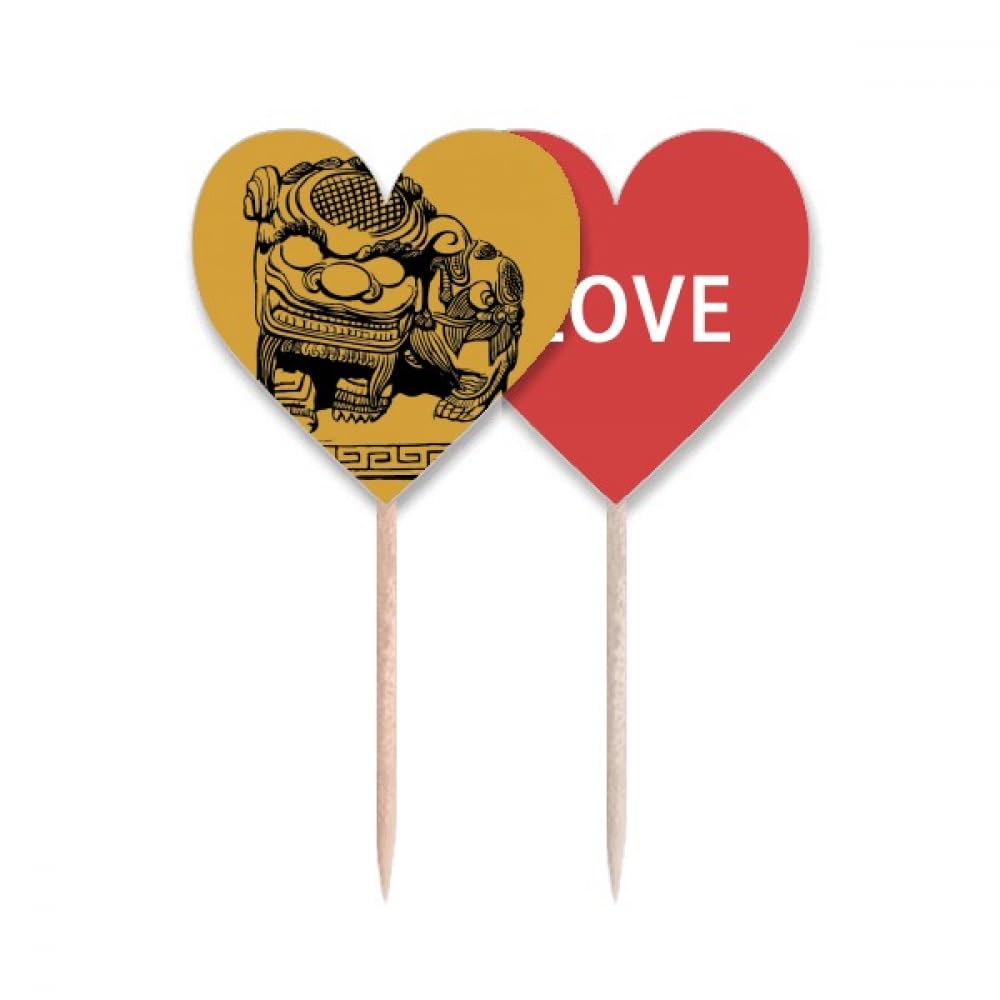 Cure-dents drapeau chinois St Lion noir avec motif Love Heart pour décoration