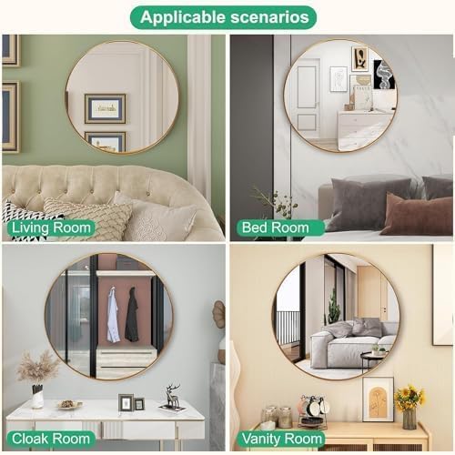 Image of The Arts Box Round Decorative Wall Mirror | Metal Finish Frame with Timeless Design for Bathroom, Living Room, Bedroom, Vanity Mirror (Gold 20 Inch)
