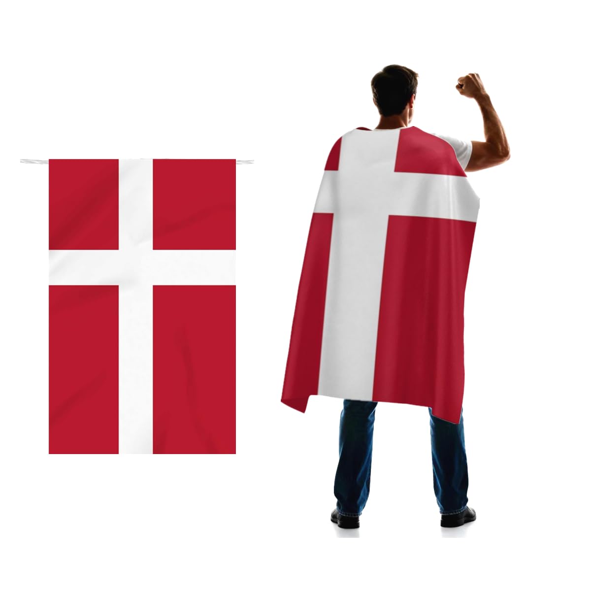 Denmark Flag Cape 3x5 FT for Independence Day Holiday Costumes Celebrati,150D Premium Polyester,Danish Dane National Patriotic Flags Costume Cloak.