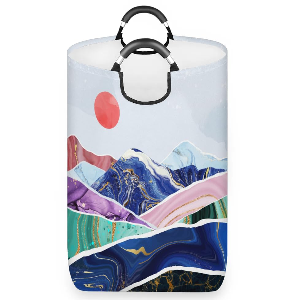 OMFUNS Mountains Kids Laundry Basket, Colorful Marble Collapsible Laundry Hamper, Waterproof Dirty Clothes Hamper, Toy Storage Laundry Bag with Padded