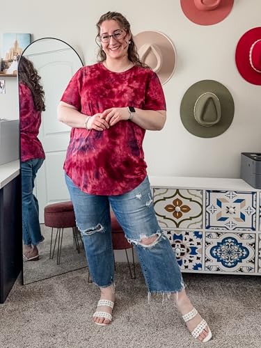 Image of CARCOS Plus Size Tops for Women Short Sleeve Shirt Summer Star /Leopard /Tie Dye /Flower Crewneck Pullover Tunic XL-5XL