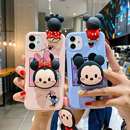 Digitek Direct Minnie Mouse Phone Case For iPhone 12 pro max, Cartoon Silicone TPU with Stand Lanyard Anti-Drop Protective Case for iphone 12 pro max,Pink