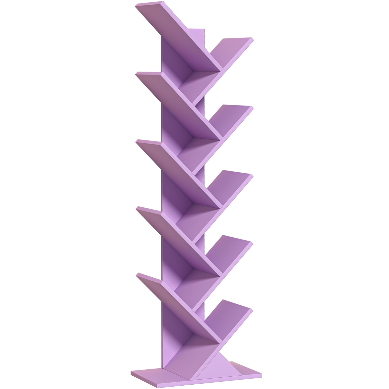 Photo 1 of 10 Tier Tree Book Shelf, Floor Standing Wood Bookshelf for Narrow Space, Storage Organizer Bookshelves for Books/CDs/Magazine, Bookcase with Shelves for Home Office, Living Room-Dream Purple