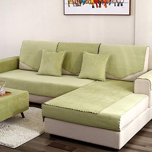 Short Plush Waterproof Sofa slipcover, Solid Color Sofa Towel Sofa Cover pet Protector Non-Slip Sofa Cushion-Multi-Size Couch Covers-Green 110x180cm(43x71inch)