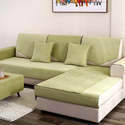 Short Plush Waterproof Sofa Slipcover, Solid Color Sofa Towel Sofa Cover Pet Protector Non-Slip Sofa Cushion-Multi-Size Couch Covers-Green 110X180Cm(43X71Inch) #TOP5