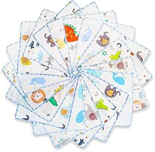 Omilion Muslin Baby Washcloths 18 Pack, Natural Cotton Infant Bath Towel, Soft Toddler Face Towel Gift Registry Newborn Baby Shower, 22x22cm, Animal World