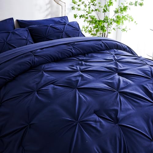 Ubauba 7pc Bed Comforter Set Queen Size, 7 Piece Dark Blue Bedding Sets with Comforters and Sheets, Royal Blue Soft and Fluffy Bed in a Bag Set (Navy,Queen)