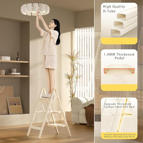 Image of DELAVALA 3 Step Ladder,Folding Step Stool with Wide Anti-Slip Pedal,330 lbs Portable Sturdy Steel Ladder for Your Kitchen, Pantry, Closets, Office, Space Saving