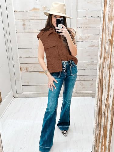 Cicy Bell Womens Lightweight Quilted Vests Cargo Button Down Cropped Sleeveless Jackets Fall Loose Fit Gilets with Pockets4