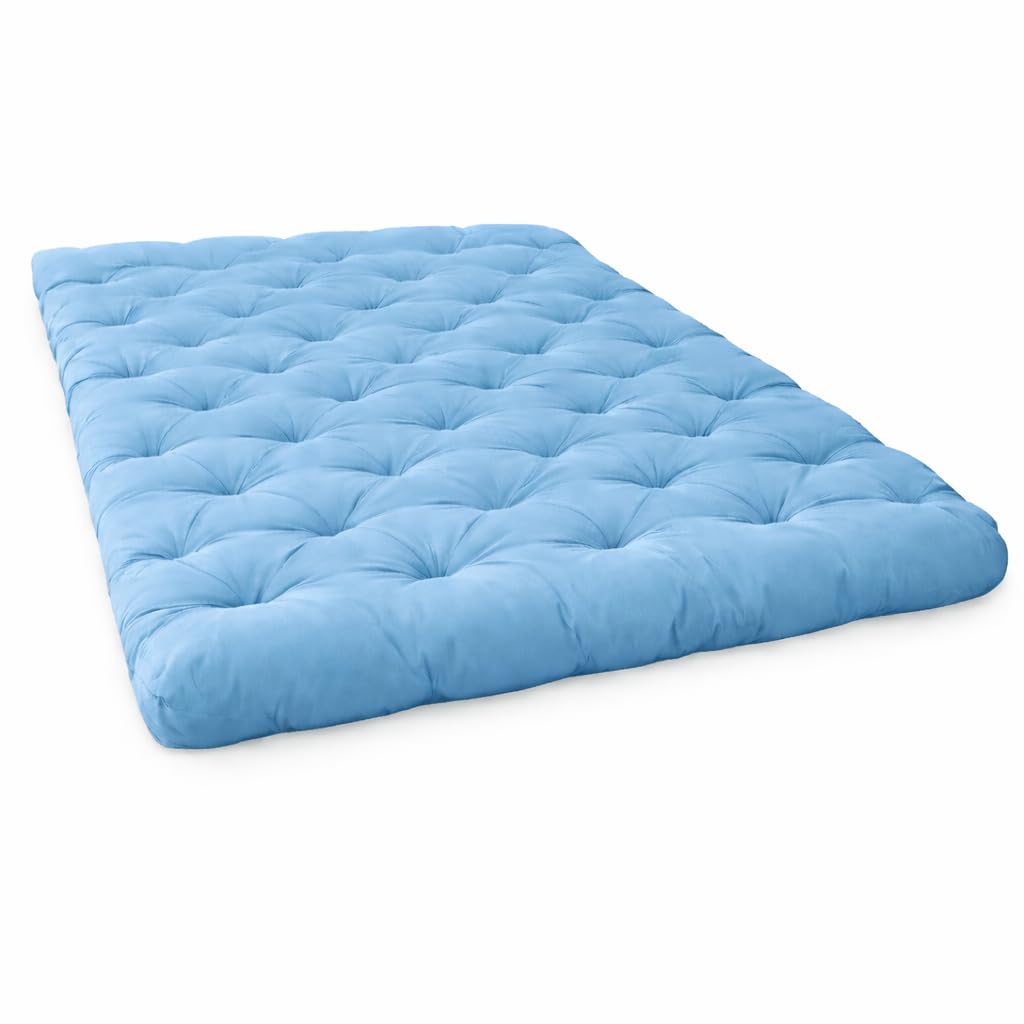 ATOOTFUSION Soft Cotton Thick Foldable Mattress | Firm Hand Crafted Tufted Gadda | Lightweight Rollable for Picnic Guest Sleeping | Sky Blue Small Double Bed (72x60x5 Inches)-image-38