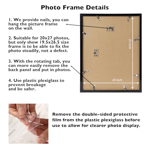 Image of JCJMY 20x27 Picture Frame Black for Puzzles Poster Photo Picture, Horizontal and Vertical Formats for Wall Hanging, 20 x 27 Wall Gallery Poster Photo Puzzles Frame for 20 by 27 Photos Posters,Black