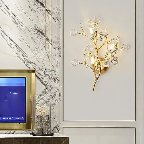 Image of Modern Crystal Wall Sconces 2 Light Flower Moulding Wall Light Fixtures Vintage French Wall Lamp Fixtures for Bedroom Living Room Corridor Restaurant Gold B8800 (2 Light)