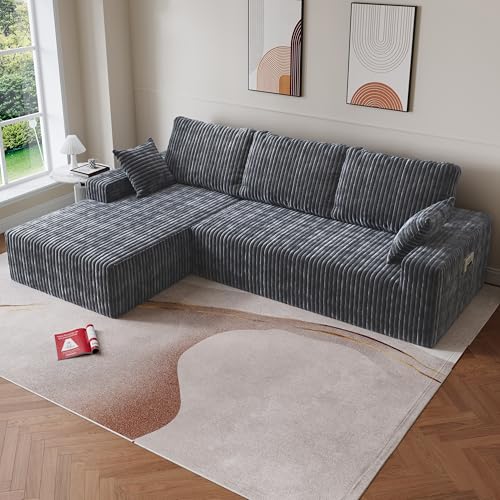 Image of Bean Bag Chairs for Adults, Memory Foam Reading Bean Bag Sofa Chair with Faux Fur Filler, Fireside Floor Gaming Chairs for Living Room, Bedroom and Office (Gray, 108 inch+Left Chaise)