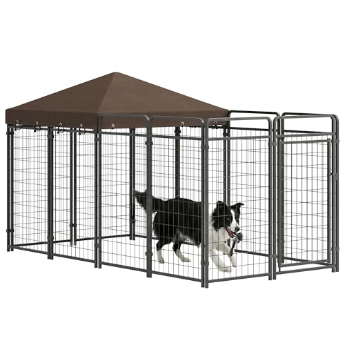 PawHut Dog Kennel Outdoor with Waterproof Canopy, Dog Run with Galvanized Chain Link, Secure Lock, for Backyard and Patio, Large and Medium Sized Breeds, Chickens, Ducks, 9.3' x 4.6' x 5.2'