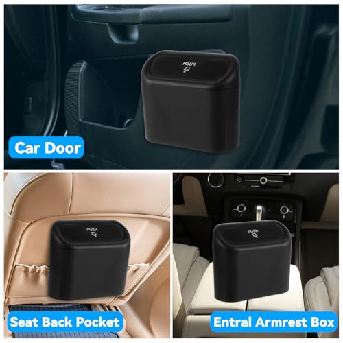 Image of 2 Packs Car Trash Can Bin with Lid,Including 4 Rolls Trash Bags and 2 Hooks,Mini Garbage Bin 2 Packs Universal Leakproof Automotive Garbage Cans for Auto Office Bedroom Home