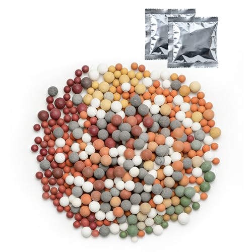 OFFO 2 Packs de Bolas Minerales para Filtro de Alcachofa Ducha, 20 Tipos de Bolas Filtrante, Recambio Filtro Ducha, Purifica el Agua, Suaviza la Piel y Cabello, Ajusta el pH para Cabezal de Ducha