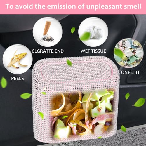 Image of Accmor Bling Car Trash Can with Lid, Leakproof Mini Vehicle Trash Bin Automotive Dustbin Organizer Storage, Sparkling Crystal Rhinestone Trash Bag Container with 30pcs Garbage Bags Car Accessories