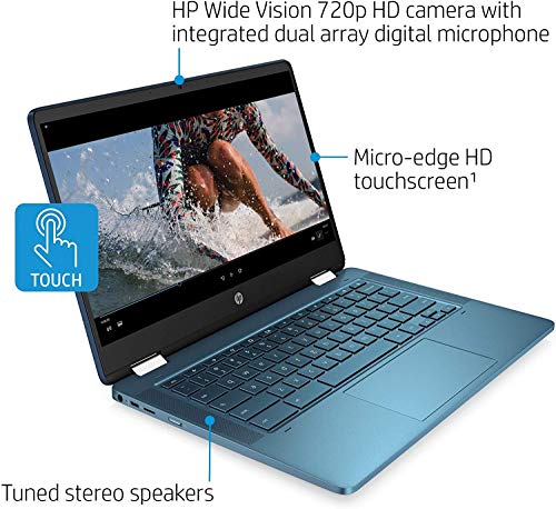 Image of HP Chromebook x360 Laptop Computer in Teal Color Intel Celeron N4020 up to 2.8GHz 4GB DDR4 RAM 64GB eMMC 14inch HD 2-in-1 Touchscreen (Renewed)