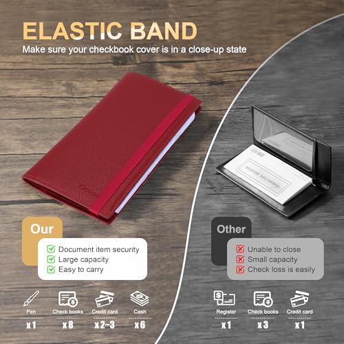 Image of CASMONAL Checkbook Covers for Personal Checkbook Holder RFID Premium Vegan Leather Checkbook Cover for Duplicate Checks