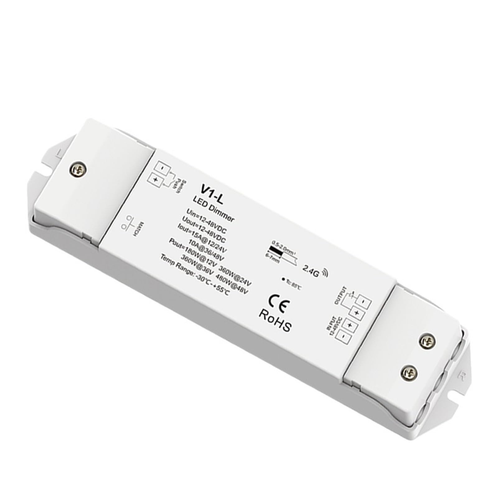 Kontroler LED V1-L DC12V-48V 1-kanałowy PWM RF 2,4 GHz bezprzewodowy pilot zdalnego sterowania do pasków LED jednokolorowy ściemniacz kontroler
