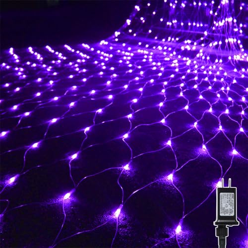WATERGLIDE Outdoor Halloween Net Lights 12FT x 5FT 360 LED Christmas Fairy Mesh Lights with 8 Lighting Modes Connectable for Garden Xmas Tree Bushes Holiday Wedding Party Decorations Purple